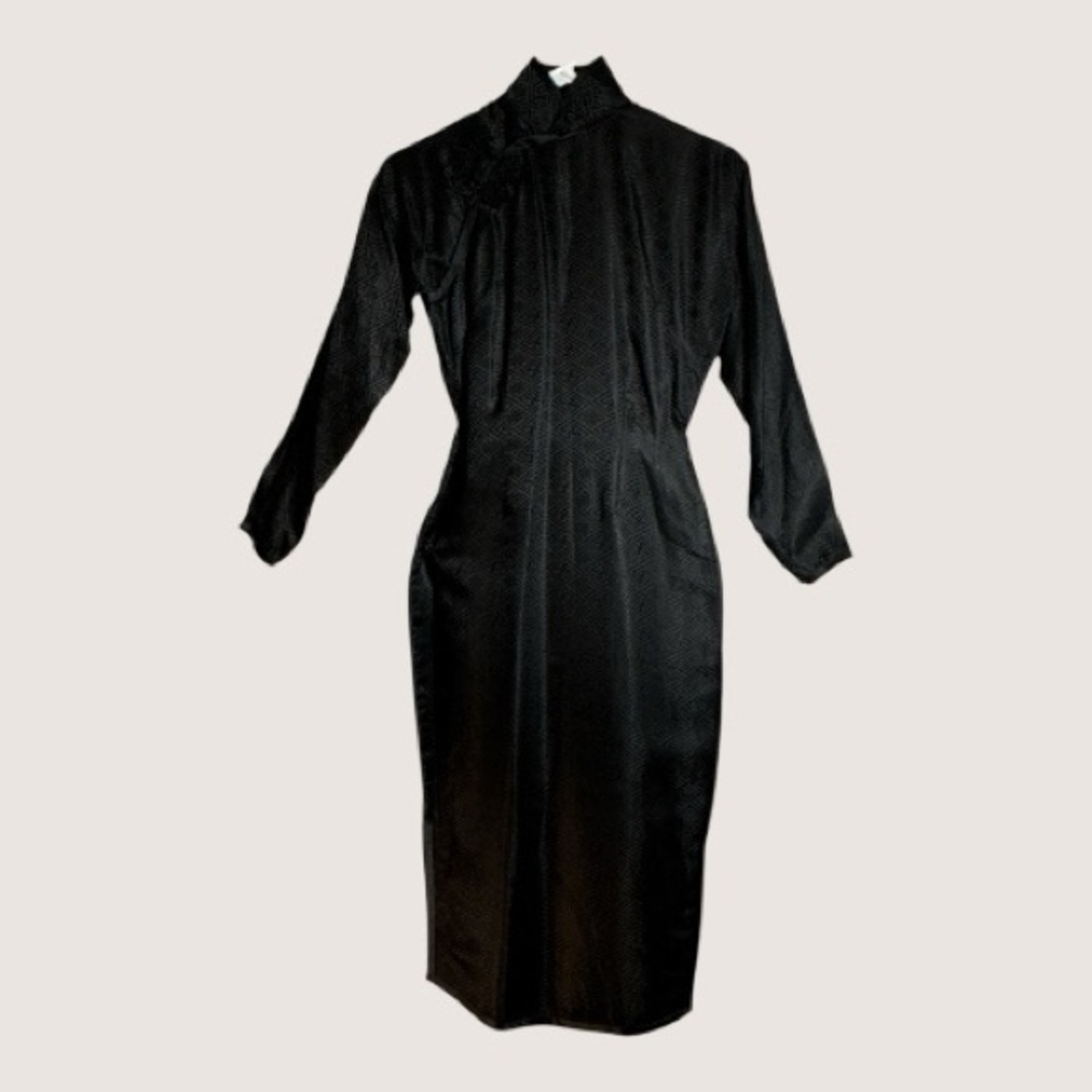 Vintage 50s Traditional Silk Qipao Form Fitting Brocade High Collar Dress XXS